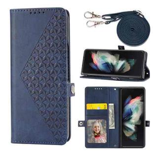 For Samsung Galaxy Z Fold6 Cubic Grid Calf Texture Magnetic Leather Phone Case(Blue)