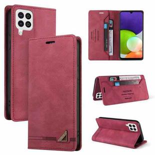 For Samsung Galaxy A22 4G Skin Feel Anti-theft Brush Horizontal Flip Leather Case with Holder(Wine Red)