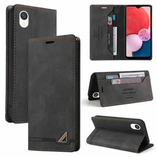 For Samsung Galaxy A23 5G JP Version Skin Feel Anti-theft Brush Horizontal Flip Leather Case with Holder(Black)