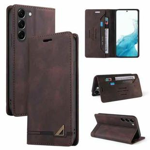 For Samsung Galaxy S23 5G Skin Feel Anti-theft Brush Horizontal Flip Leather Case with Holder(Brown)