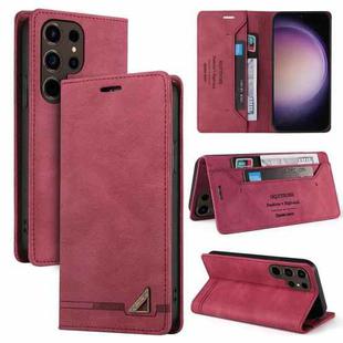 For Samsung Galaxy S24 Ultra 5G Skin Feel Anti-theft Brush Horizontal Flip Leather Case with Holder(Wine Red)
