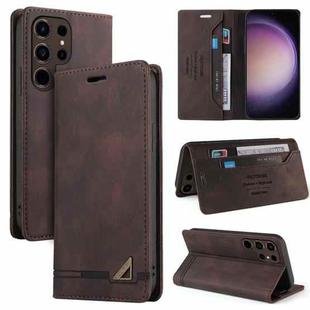 For Samsung Galaxy S24 Ultra 5G Skin Feel Anti-theft Brush Horizontal Flip Leather Case with Holder(Brown)