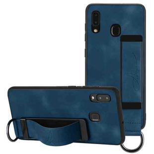 For Samsung Galaxy A30 Wristband Holder Leather Back Phone Case(Royal Blue)