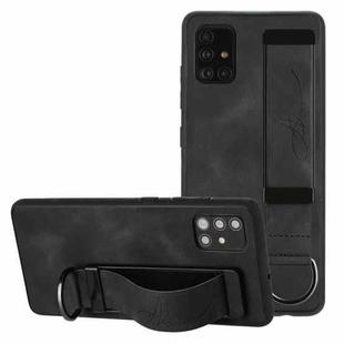 For Samsung Galaxy A41 Wristband Holder Leather Back Phone Case(Black)