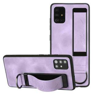 For Samsung Galaxy A41 Wristband Holder Leather Back Phone Case(Purple)