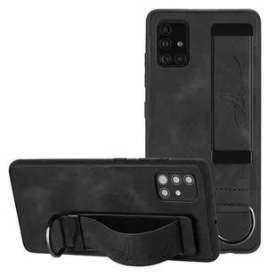 For Samsung Galaxy A71 Wristband Holder Leather Back Phone Case(Black)