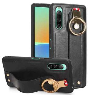 For Sony Xperia 10 III Wristband Leather Back Phone Case(Black)