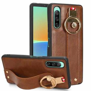 For Sony Xperia 10 IV Wristband Leather Back Phone Case(Brown)