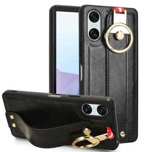 For Sony Xperia 10 VI Wristband Leather Back Phone Case(Black)