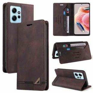 For Xiaomi Redmi Note 12 4G Global Skin Feel Anti-theft Brush Horizontal Flip Leather Case with Holder(Brown)