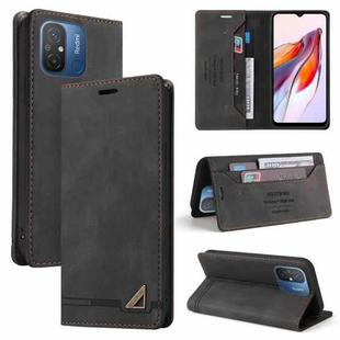 For Xiaomi Redmi 12C/11A Skin Feel Anti-theft Brush Horizontal Flip Leather Case with Holder(Black)