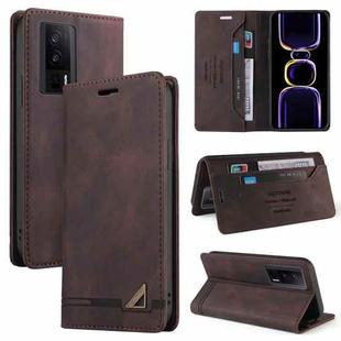 For Xiaomi Poco F5 Pro/Redmi K60/K60 Pro Skin Feel Anti-theft Brush Horizontal Flip Leather Case with Holder(Brown)