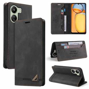 For Xiaomi Redmi 13C Skin Feel Anti-theft Brush Horizontal Flip Leather Case with Holder(Black)