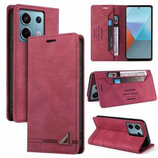 For Xiaomi Redmi Note 13 Pro 5G Skin Feel Anti-theft Brush Horizontal Flip Leather Case with Holder(Wine Red)