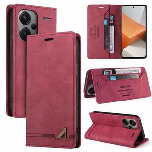 For Xiaomi Redmi Note 13 Pro+ Skin Feel Anti-theft Brush Horizontal Flip Leather Case with Holder(Wine Red)