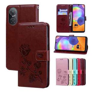 For Huawei nova 9 SE 4G/5G Rose Embossed Flip PU Leather Phone Case(Brown)
