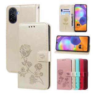 For Huawei nova Y70 / Y70 Plus Rose Embossed Flip PU Leather Phone Case(Gold)