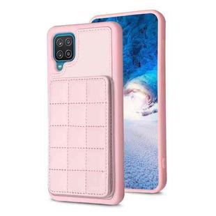 For Samsung Galaxy A12 Grid Card Slot Holder Phone Case(Pink)