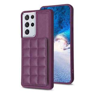 For Samsung Galaxy S21 Ultra 5G Grid Card Slot Holder Phone Case(Dark Purple)