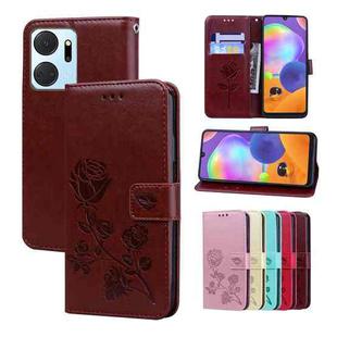 For Honor X7a/Play7T Rose Embossed Flip PU Leather Phone Case(Brown)