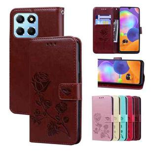 For Honor X6a Rose Embossed Flip PU Leather Phone Case(Brown)