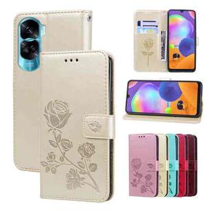 For Honor 90 Lite Rose Embossed Flip PU Leather Phone Case(Gold)