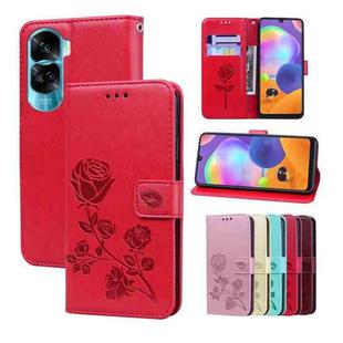 For Honor 90 Lite Rose Embossed Flip PU Leather Phone Case(Red)