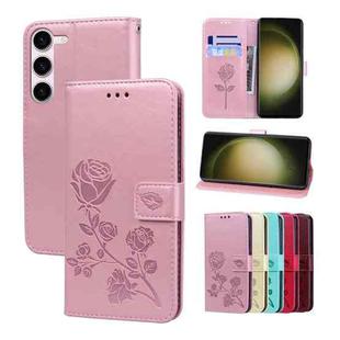 For Samsung Galaxy S23 5G Rose Embossed Flip PU Leather Phone Case(Rose Gold)