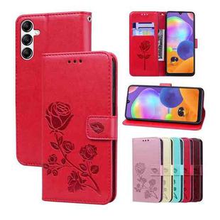 For Samsung Galaxy A24 4G Rose Embossed Flip PU Leather Phone Case(Red)