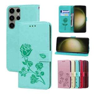 For Samsung Galaxy S23 Ultra 5G Rose Embossed Flip PU Leather Phone Case(Green)