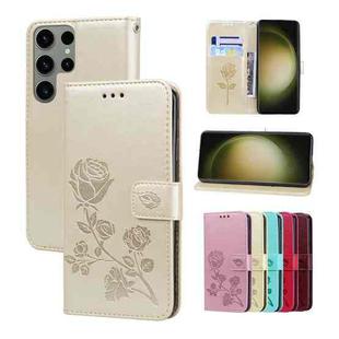 For Samsung Galaxy S24 Ultra Rose Embossed Flip PU Leather Phone Case(Gold)