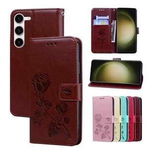 For Samsung Galaxy S24 Rose Embossed Flip PU Leather Phone Case(Brown)