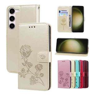 For Samsung Galaxy S24+ Rose Embossed Flip PU Leather Phone Case(Gold)