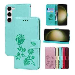 For Samsung Galaxy S24+ Rose Embossed Flip PU Leather Phone Case(Green)