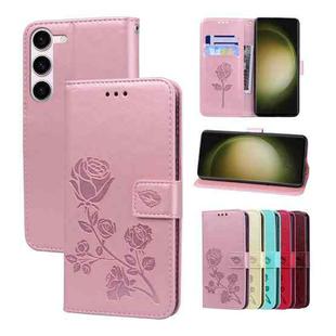 For Samsung Galaxy S24+ Rose Embossed Flip PU Leather Phone Case(Rose Gold)