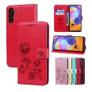 For Samsung Galaxy A04 / A04s Rose Embossed Flip PU Leather Phone Case(Red)