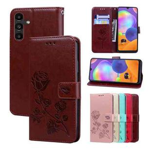 For Samsung Galaxy A05s Rose Embossed Flip PU Leather Phone Case(Brown)