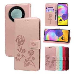 For Samsung Galaxy A34 Rose Embossed Flip PU Leather Phone Case(Rose Gold)