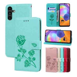 For Samsung Galaxy A54 Rose Embossed Flip PU Leather Phone Case(Green)