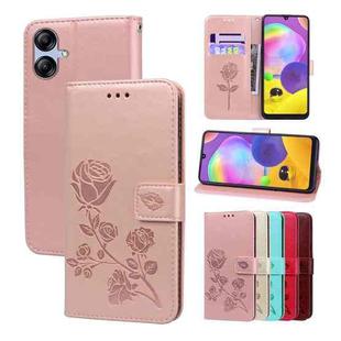 For Samsung Galaxy A04E Rose Embossed Flip PU Leather Phone Case(Rose Gold)