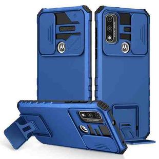 For Motorola G Pure Stereoscopic Holder Sliding Camshield Phone Case(Blue)