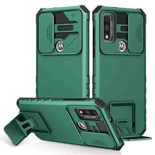 For Motorola G Pure Stereoscopic Holder Sliding Camshield Phone Case(Green)