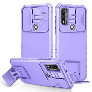 For Motorola G Pure Stereoscopic Holder Sliding Camshield Phone Case(Purple)