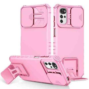 For Motorola Moto G22 / E32 Stereoscopic Holder Sliding Camshield Phone Case(Pink)