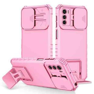 For Motorola Moto G42 Stereoscopic Holder Sliding Camshield Phone Case(Pink)