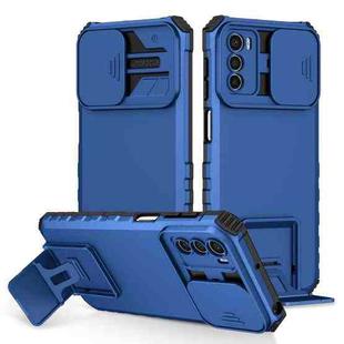 For Motorola Moto G42 Stereoscopic Holder Sliding Camshield Phone Case(Blue)