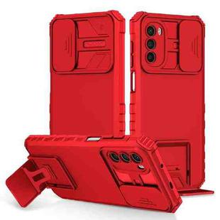 For Motorola Moto G52 Stereoscopic Holder Sliding Camshield Phone Case(Red)