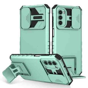 For Motorola Moto G52 Stereoscopic Holder Sliding Camshield Phone Case(Light Green)