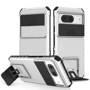 For Google Pixel 8 Stereoscopic Holder Sliding Camshield Phone Case(White)