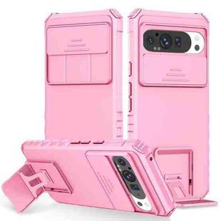 For Google Pixel 9 Pro XL Stereoscopic Holder Sliding Camshield Phone Case(Pink)